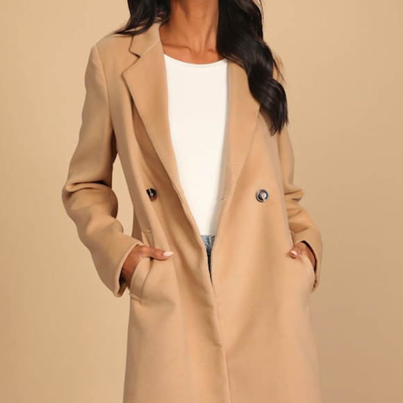 Lulus Tops - Lulus Harriet Long Double-breasted Tan Coat Brown - Size M